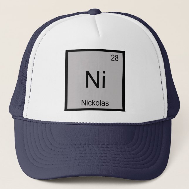 Gorra De Camionero Nombre de Nickolas Elemento Químico Tabla Periódic (Anverso)