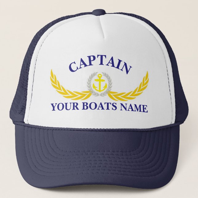 Gorra De Camionero Nombre del barco personalizado capitanes de motivo (Anverso)