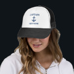 Gorra De Camionero Nombre del capitán del anclaje azul de la marina o<br><div class="desc">Nombre del capitán del ancla azul de la marina o Gorra del nombre del barco.</div>