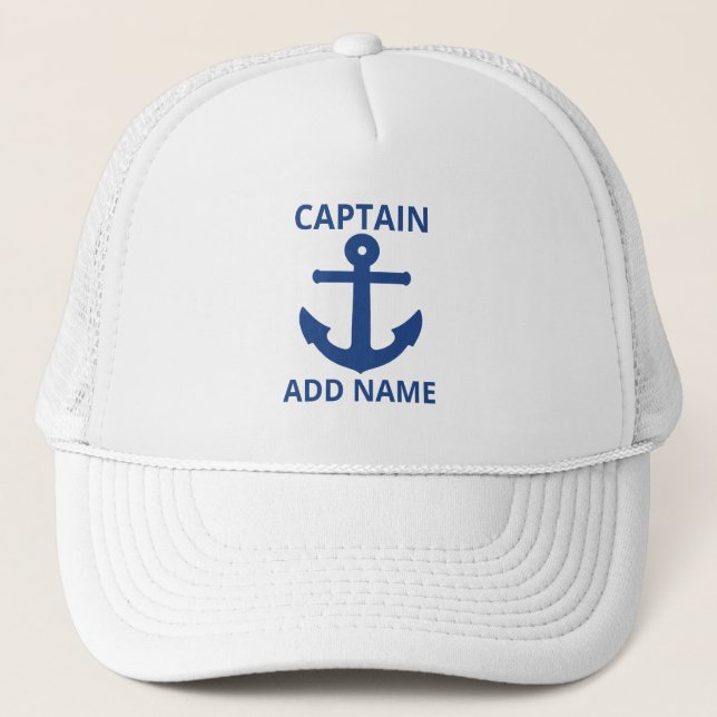 Gorra De Camionero Nombre del capitán del anclaje azul personalizado (Anverso)