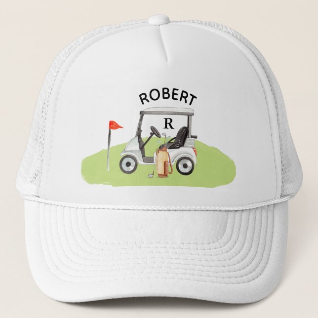 Gorra De Camionero Nombre del Monograma del Carro de Golf (Anverso)