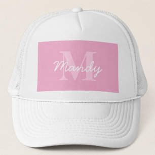 Gorra De Camionero Nombre en cursiva lindo y monograma Rosa