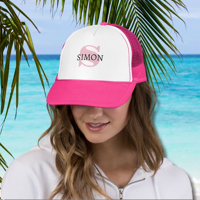 Gorra De Camionero Nombre inicial y negro rosa orquídea | Moderno (Subido por el creador)