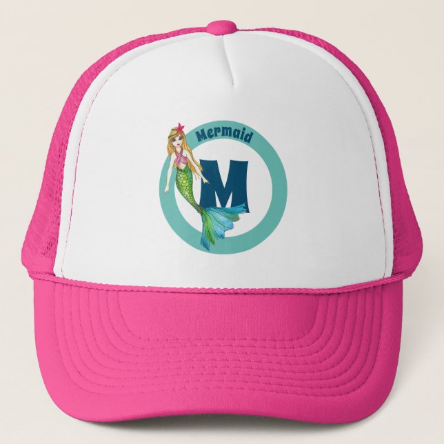 Gorra De Camionero Nombre Monograma Hermosa Sirena con el pelo rubio (Anverso)
