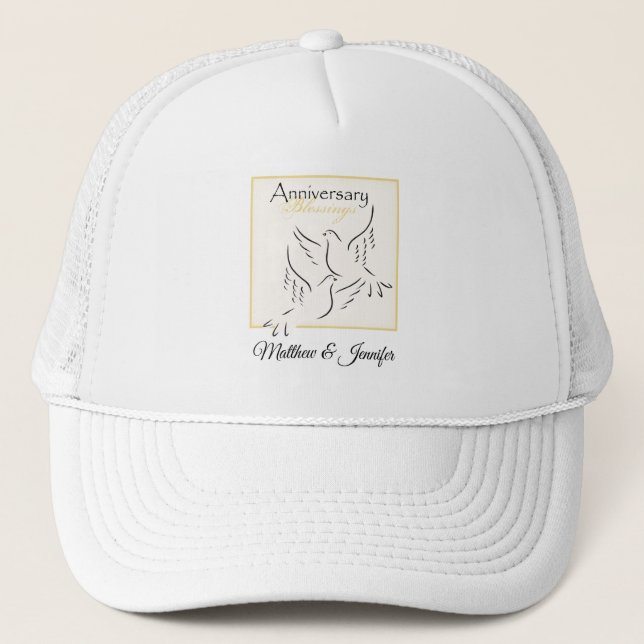 Gorra De Camionero Nombre personalizado, bendiciones del aniversario  (Anverso)