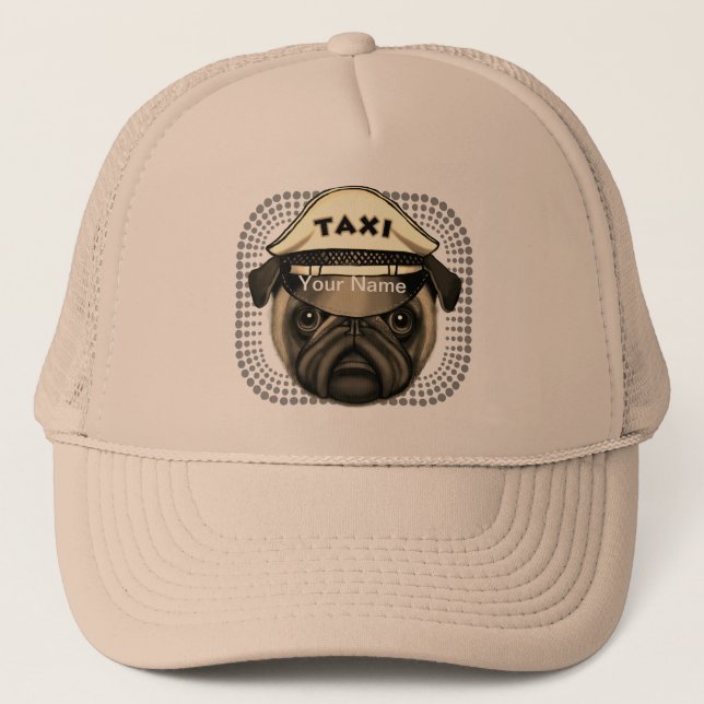 Gorra De Camionero Nombre personalizado de Taxi Pug (Anverso)