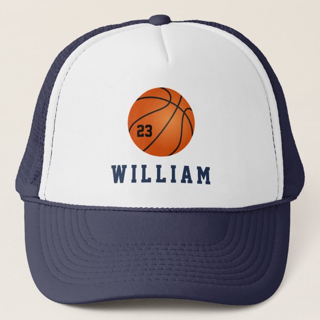 Gorra De Camionero Nombre personalizado del baloncesto, texto, monogr (Anverso)