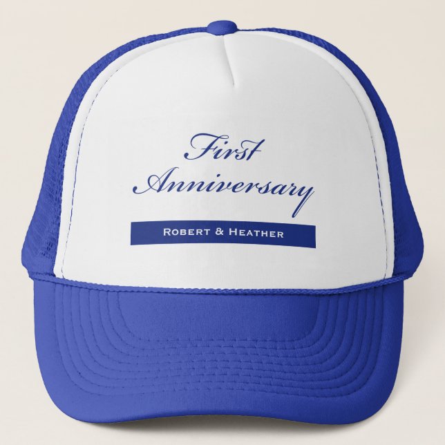 Gorra De Camionero Nombre personalizado, primer aniversario de Boda (Anverso)
