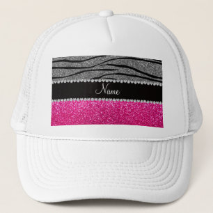 Gorra De Camionero Nombre personalizado purpurina rosa franjas de ceb