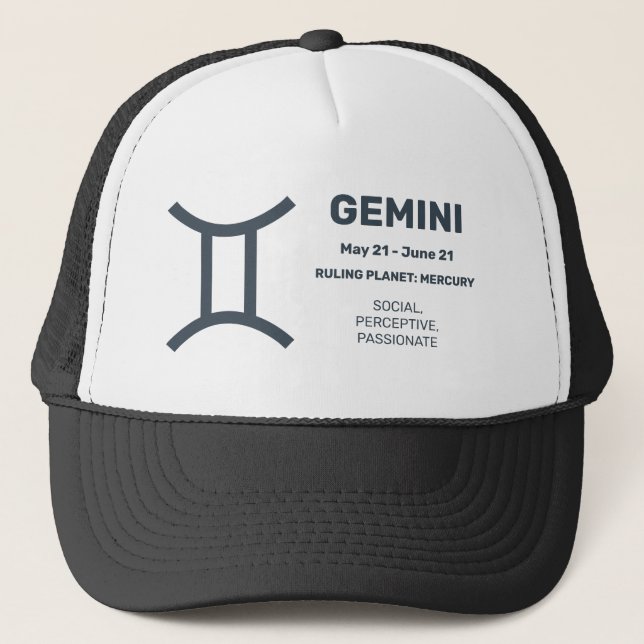 Gorra De Camionero Nombre personalizado / Texto Rótulo zodiaco Gemini (Anverso)