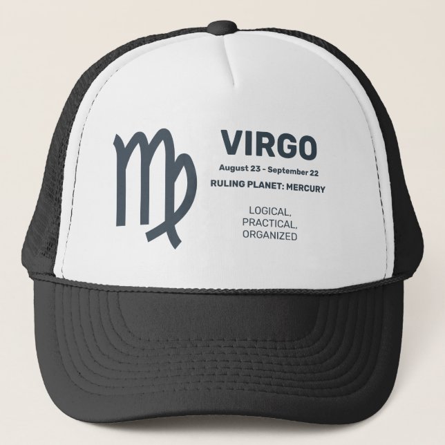 Gorra De Camionero Nombre personalizado / Texto Rótulo zodiaco Virgo (Anverso)