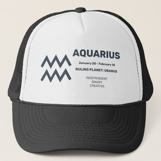Gorra De Camionero Nombre personalizado / Texto Zodiac Rótulo Acuario (Anverso)