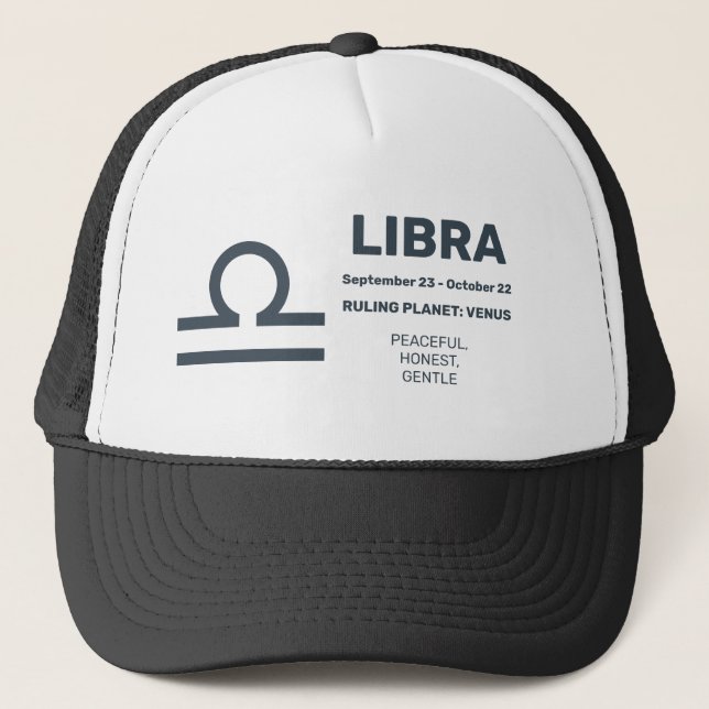 Gorra De Camionero Nombre personalizado / Texto Zodiac Rótulo Libra (Anverso)
