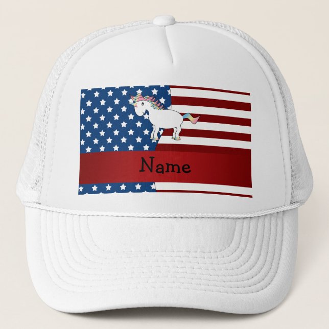 Gorra De Camionero Nombre personalizado: unicornio patriótico (Anverso)