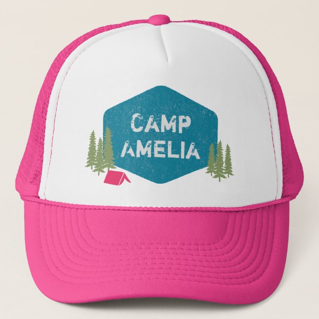 Gorra De Camionero Nombre único del campamento personalizado Pink del (Anverso)