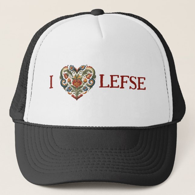 Gorra De Camionero Noruego Rosemaling I Heart Lefse (Anverso)