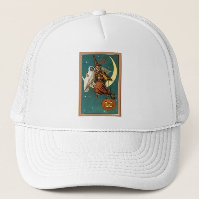 Gorra De Camionero Nostalgic Happy Halloween Witch & Owl (Anverso)