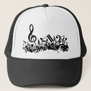 Gorra De Camionero Notas musicales embarulladas blancos y negros