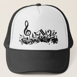 Gorra De Camionero Notas musicales embarulladas blancos y negros