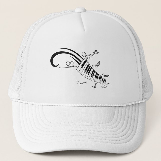 GORRA DE CAMIONERO NOTAS MUSICALES GRÁFICOS DE TATTOO DE PIANO KEYBOA (Anverso)