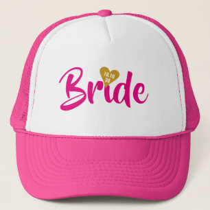 Gorra De Camionero Novia Fecha Corazón Dorado Personalizado