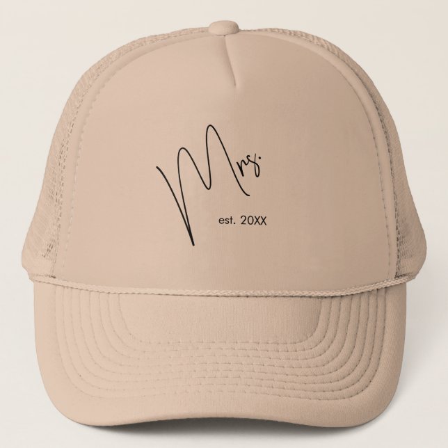 Gorra De Camionero Novia moderna | Beige + guión negro (Anverso)