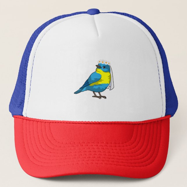 Gorra De Camionero Novia pájaro con corona de flores (Anverso)