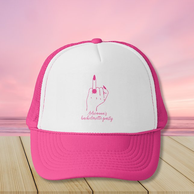 Gorra De Camionero Novia Ring Finger Fiesta de bachillerato rosado de (Bride Ring Finger Trendy Pink Bachelorette Party Trucker Hat)