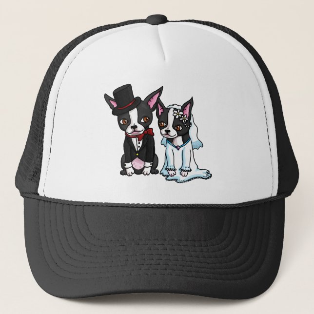 Gorra De Camionero Novia y novio de Boston Terrier (Anverso)