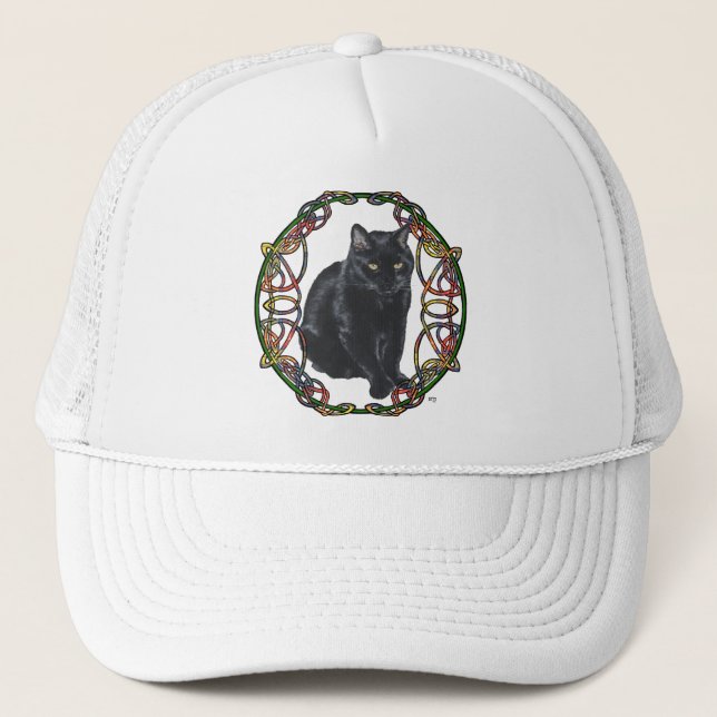 Gorra De Camionero Nudo Celta de Gato Negro (Anverso)