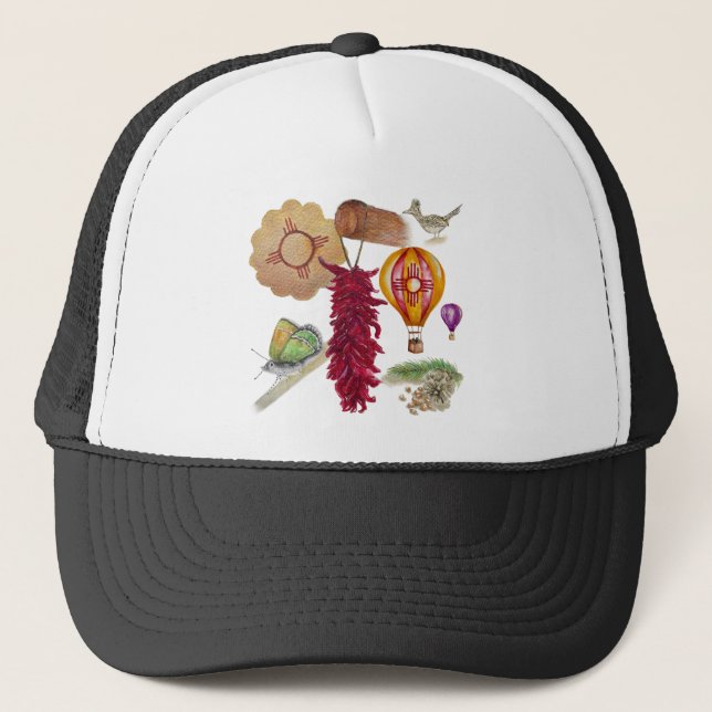 Gorra De Camionero Nuevo México Rojo Chile Pinõn Zia Globo de aire ca (Anverso)
