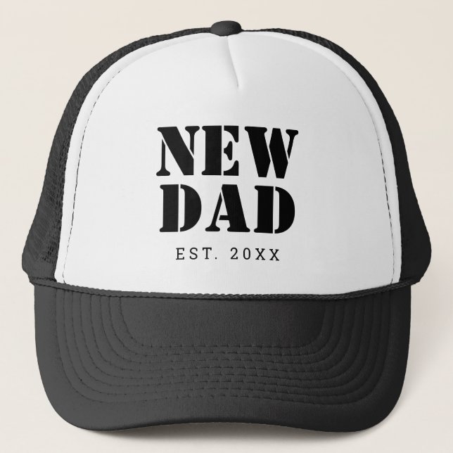 Gorra De Camionero Nuevo papá fundado año blanco negro (Anverso)