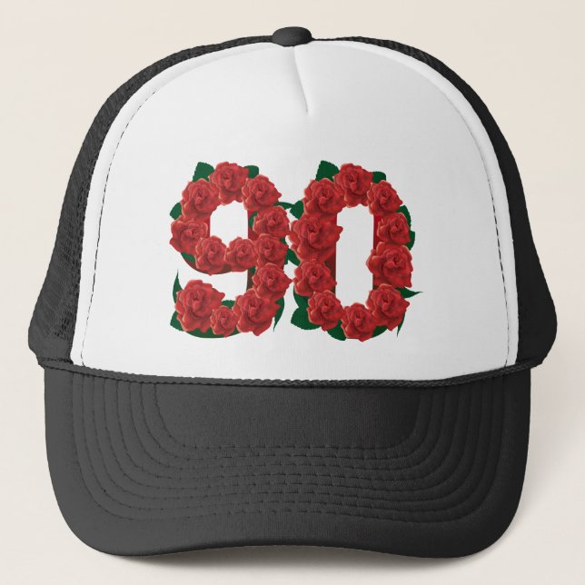 Gorra De Camionero Número rosas rojos de 90 o 90.os cumpleaños (Anverso)
