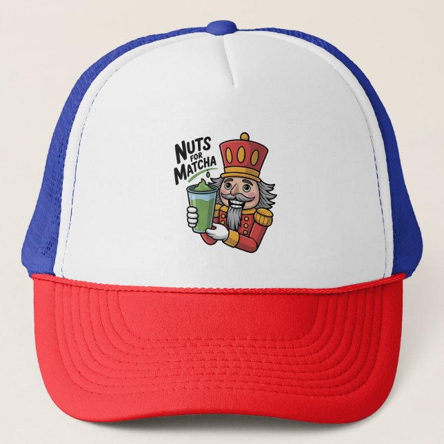 Gorra De Camionero Nutcracker Sosteniendo Matcha Latte Nueces Gracios (Anverso)