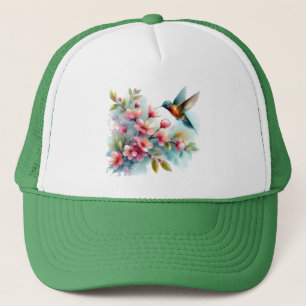 Gorra De Camionero Obra artística de colibrí floral/primavera