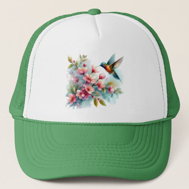 Gorra De Camionero Obra artística de colibrí floral/primavera (Anverso)