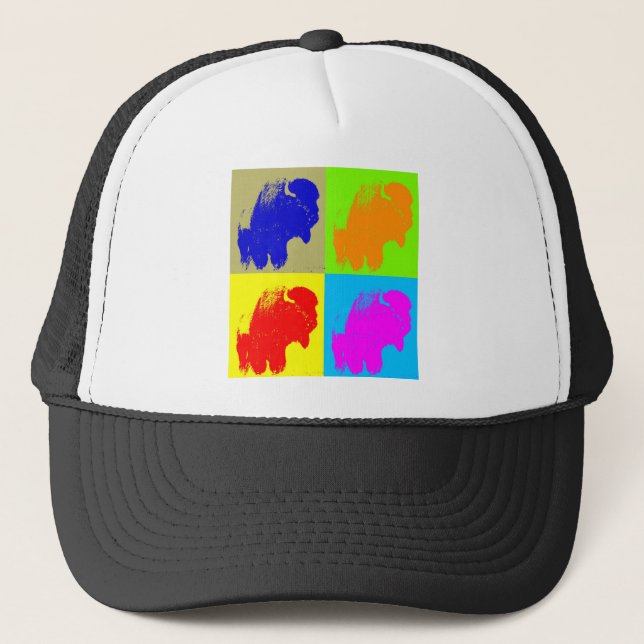 Gorra De Camionero Obra de arte retro pop Bison Buffalo (Anverso)