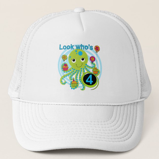 Gorra De Camionero Octopus 4º cumpleaños camisetas y regalos de T (Anverso)