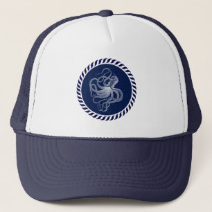 Gorra De Camionero Octopus azul y blanco nautico de la marina de mar