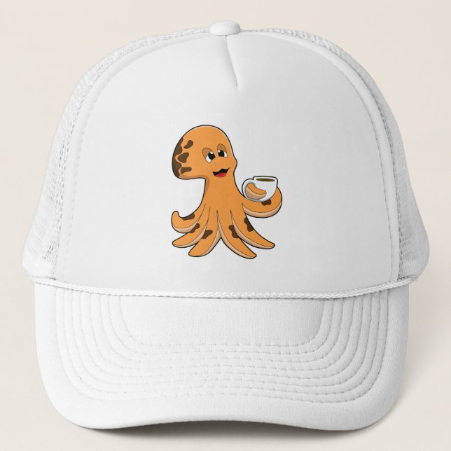 Gorra De Camionero Octopus con taza de café (Anverso)