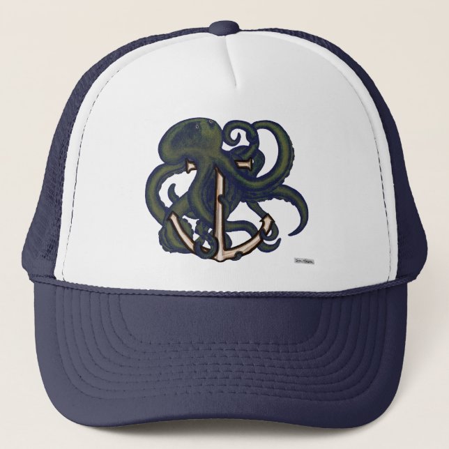 Gorra De Camionero Octopus de vapor sobre ancla (Anverso)