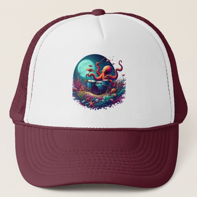 Gorra De Camionero Octopus melódico: Tambores en las profundidades (Anverso)