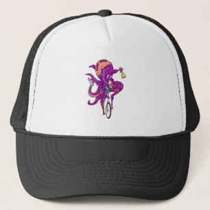 Gorra De Camionero Octopus montando un uniciclo