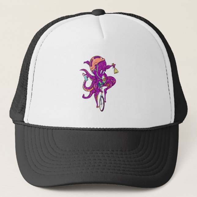 Gorra De Camionero Octopus montando un uniciclo (Anverso)