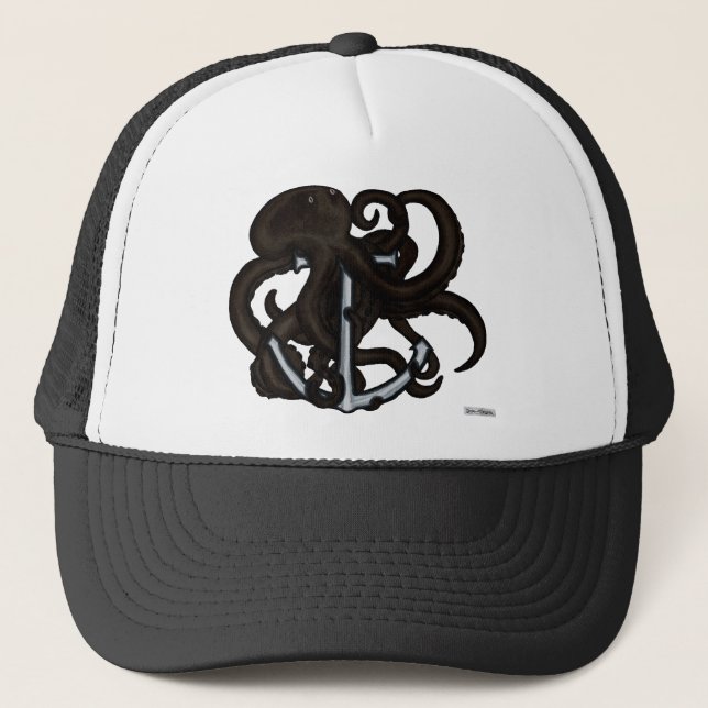Gorra De Camionero Octopus negro sobre ancla (Anverso)