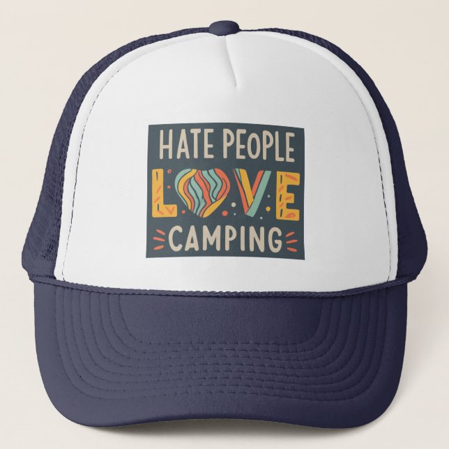 Gorra De Camionero Odian a la gente, aman acampar (Anverso)