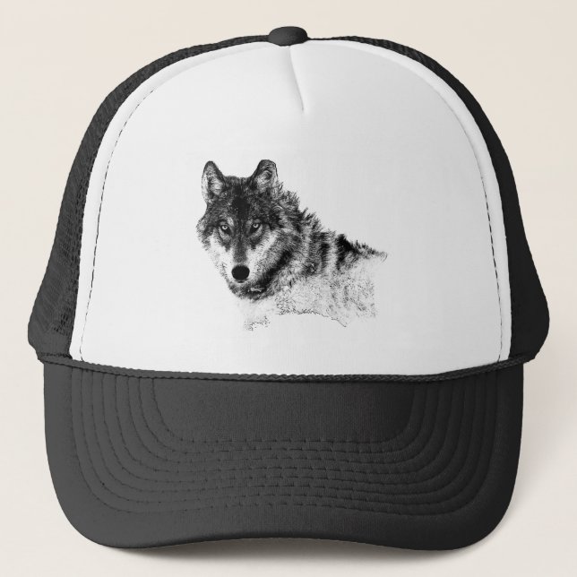 Gorra De Camionero Ojos de lobo Inspirador blanco negro (Anverso)