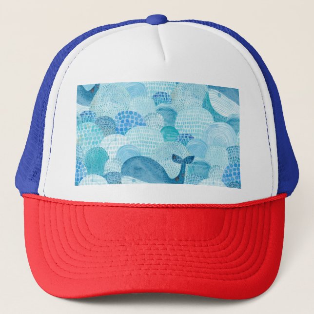 Gorra De Camionero Ondas, ballena, textura azul infantil (Anverso)