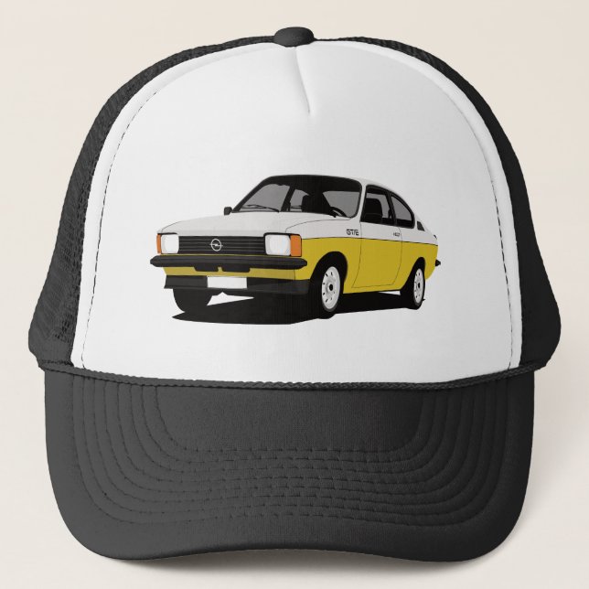 Gorra De Camionero Opel Kadett GT/E Coupé blanco-amarillo (Anverso)