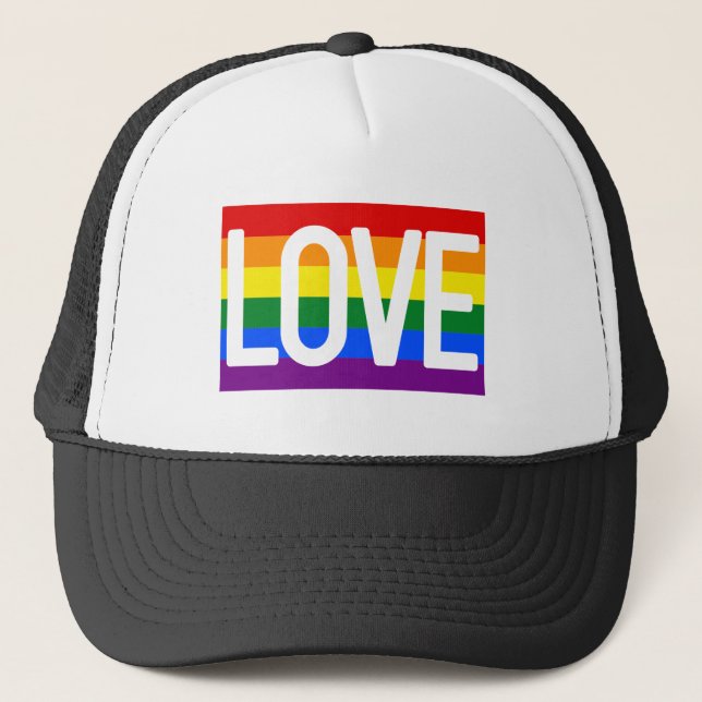 Gorra De Camionero Orgullo gay LGBTQ Amo bandera arcoiris (Anverso)